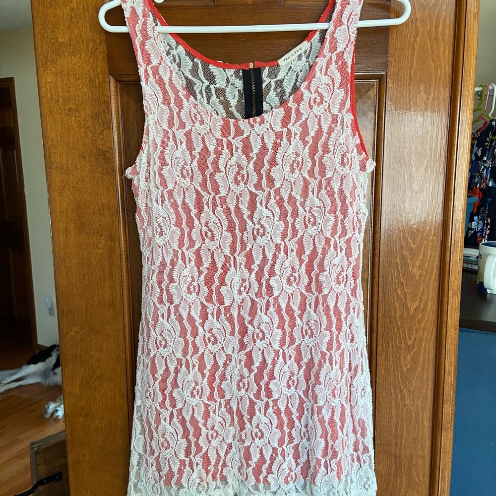 Lace coral tank dress